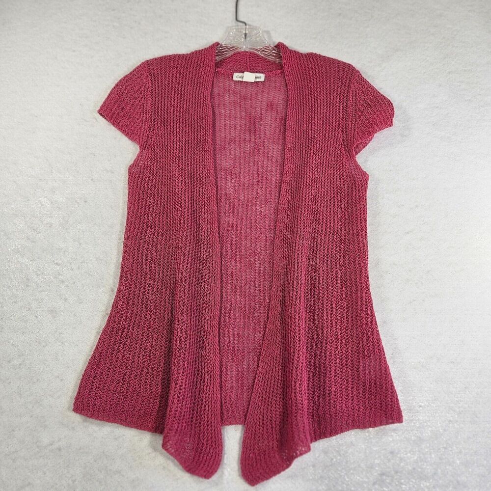 Coldwater Creek Sweater Women XS Linen Blend Pink Open Knit Cardigan Boho Casual